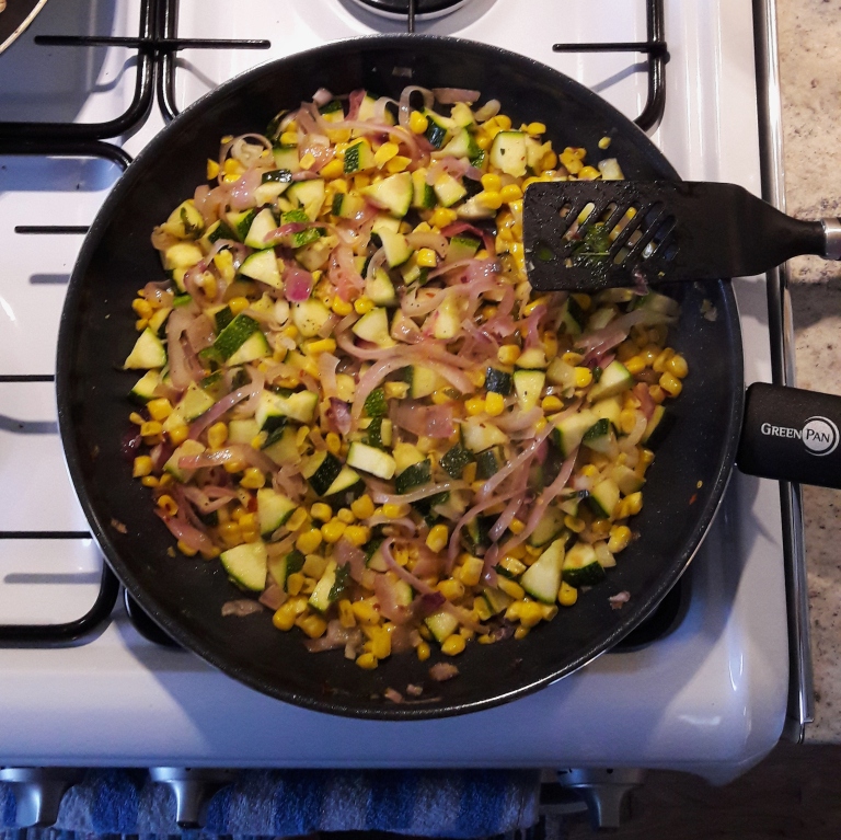 Courgette and corn taco filling
